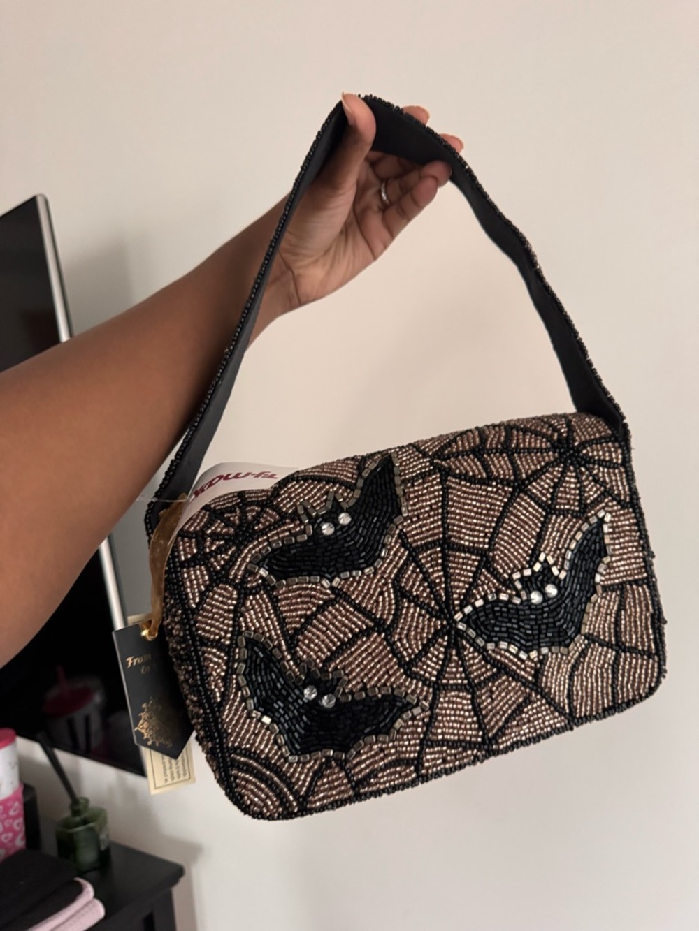 T.J.Maxx Beaded Bat Motif Evening Bag - Black & Rose Gold - Picture 4 of 4